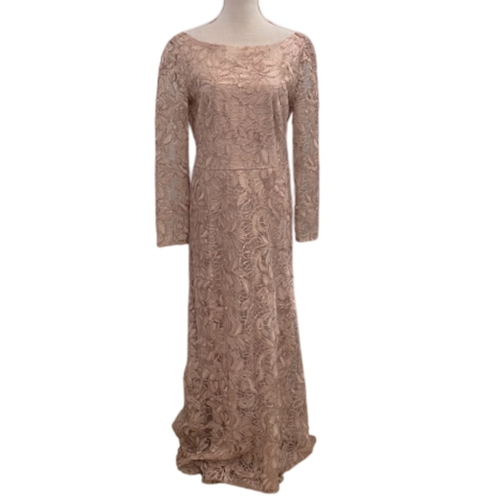 JS Collection Elegant Rose Gold Lace Long Sleeve Dress - 10